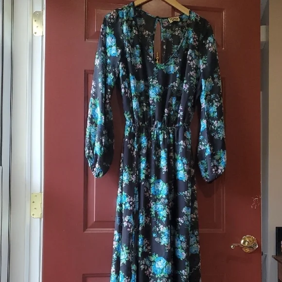 Show Me Your MuMu JOYCELYN Blue and Black Bishop Sleeve Sundress L - Picture 2 of 15